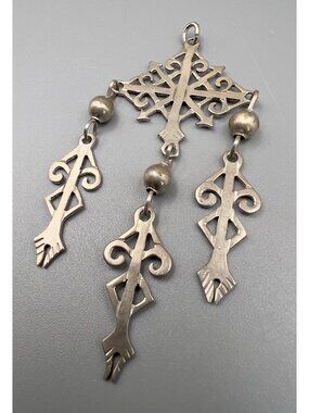Vintage Mexican Yalalag Dangling Cross Sterling Silver Pendant